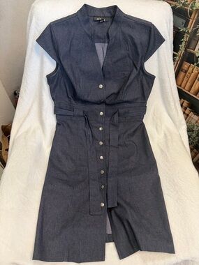AGB Dark Denim Blue Asymmetrical Button-Front Dress